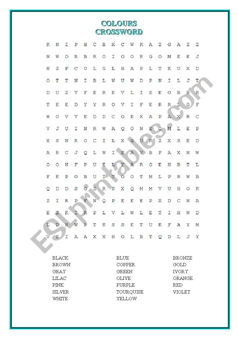 CROSSWORD (COLOURS) worksheet CROSSWORD (COLOURS) worksheet